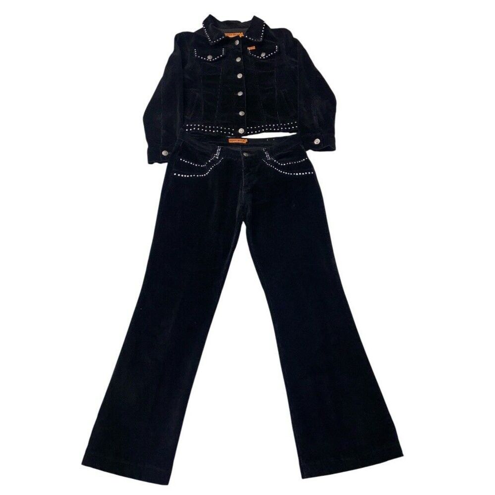 VTG Y2K Judy Blue Jeans Corduroy Set  Black‎ Denim Jacket Pants Set Juniors 9